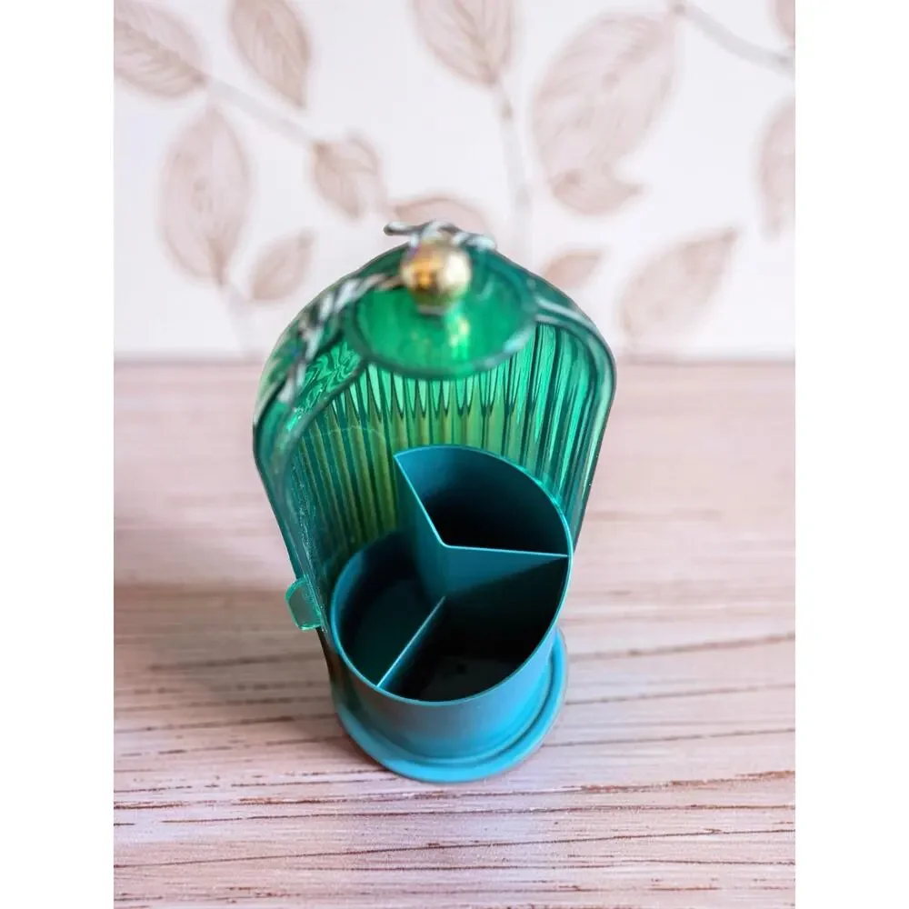 Makeup Brush Holder w Dustproof Cover 360 Rotating Green Makeup Organizer